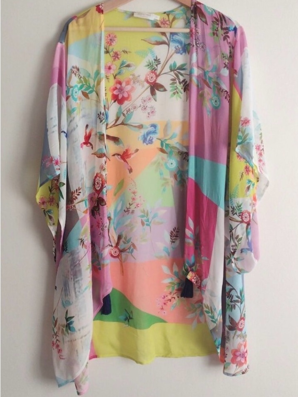 Johnny Was Yellow Green Floral Sheer Top